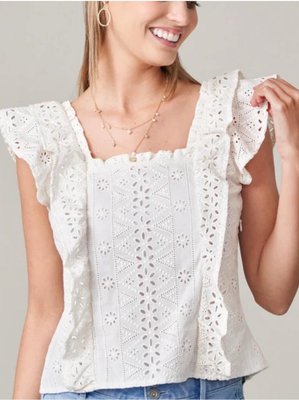 Spartina 449 White Eyelet Top XL